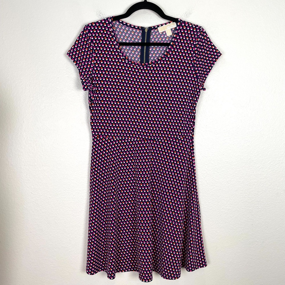 MICHAEL Michael Kors Womens Medium Polka Dot Stretch Dress Short Sleeve